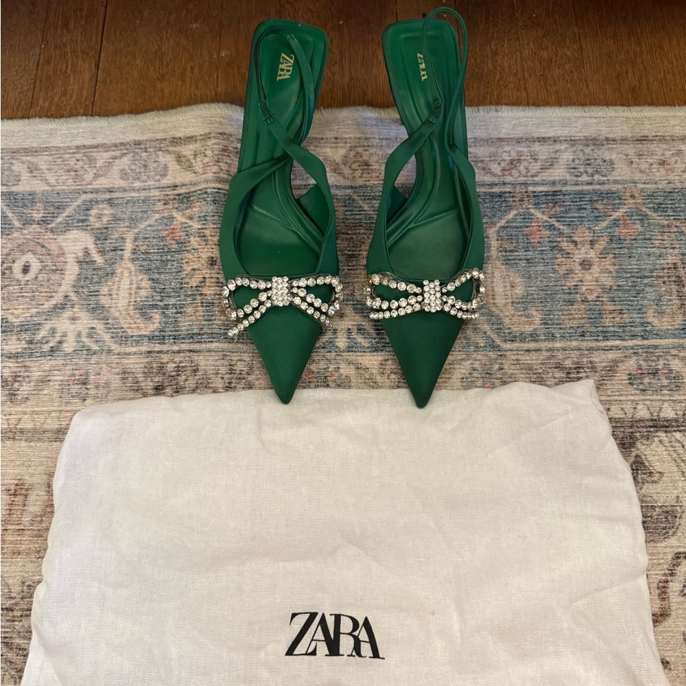 Zara Green Women's Shoes with Pearl Bow